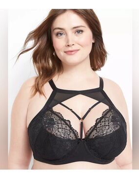 Cacique Black Lace Strappy Harness High Neck French Balconette Bra 40D